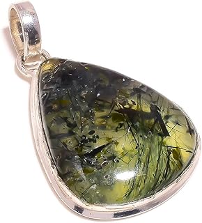 Green Rutilated Quartz Cabochon Pear Gemstone Handmade Drop Pendant, Green Stone Pendant, 1.8in, Stone, green rutilated quartz