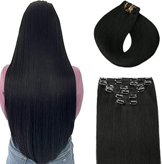 SURNEL Clip in Human Hair Extensions 20 Inch Color 1 Jet Black Straight Clip in Hair Extensions Real Human Hair for Women 120g 6pcs Soft Straight Thick Hair Extensions Skin Weft (#1, 20'')