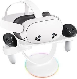 قاعدة شحن متوافقة مع اوكيولوس كويست 3/كويست 2/كويست برو/بلاي ستيشن 5 VR2/PS4 VR/PICO3/4، مفتاح لمس، حامل شحن عمودي بتأثير ضوء RGB وحامل وحدة تحكم من تشونيمار.