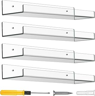 ارفف اكريليك للحائط من اكراديك، مجموعة من 4 قطع، 15 انش × 4 انش - ارفف شفافة واسعة مع مجموعة تركيب - ارفف سهلة التركيب ومتعددة الاستخدامات ومتينة - ارفف فانكو بوب مثالية للديكور والتخزين