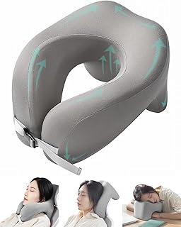 KOPWVA Neck Pillow Aeroplane Memory Foam - Multifunctional Travel Pillow for Travel with Plane, Car, Train, Ergonomic Design for Comfortable Chin and Face Support in the Office (Light Grey)