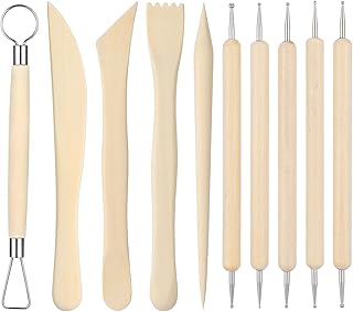 10Styles Wooden Clay Sculpting Tools, 6.2'' Smooth Double Ended Clay Modeling Tools, Metal Polymer Clay Tools, Wood Pottery Clay Tool Sculpting Kit for Ceramics Playdough Carving Detailing Supplies