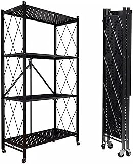 رف تخزين قابل للطي من اربع طبقات - عجلات 71×34×125 سم لون اسود تاكو حديد معدن