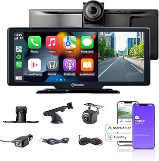 CarPlay & Android Auto All in ONE 4K Carple Monitor, with Dash Cam, Portable Carplay & Android Auto Screen, Mirror Link, Real Camera,Voice Control, Bluetooth