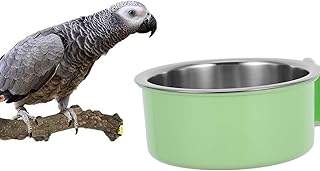 Balacoo Bird Feeding Dish Cups for Cage, Detachable Stainless Steel Parrot Food Bowl Clamp Holder, Bird Cage Water and Food Bowl for Parakeet African Greys Conure Cockatiels