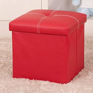 Foot Stool Folding Organizer Box Storage Ottoman,Bench Footrest Stool Coffee Table Cube Camping Quick and Easy Assembly,Red-30x30x30cm(12x12x12)