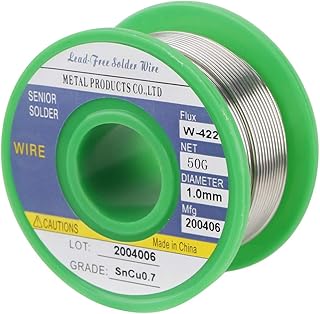 سلك لحام 1 ملم خالٍ من الرصاص - سلك لحام من القصدير الصنوبري منخفض الذوبان من الرصاص Sn99.3 Cu0.7 50 غرام، من ميكر فاير