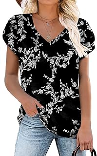 HOTGIFT Womens Summer Casual Tunics Top Short Sleeve Vneck Shirts Comfy Basic Blouse for Leggings