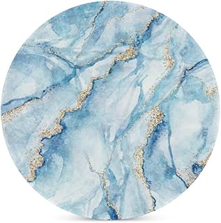 Vibiliyou A Set of 1 Absorbent Round Drink Coasters,Featuring Abstract Blue Marble with Gold Painted Ceramic Stone Design，Wedding Decor,Living Room,Office,and Bar Decoration