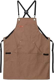 sourcing map Cooking Chef Apron 27"x34" Canvas Cotton Adjustable Cross Back Kitchen Artist Work Aprons for Men Women Kitchen BBQ Grill Chef, Brown, Brown, 69x86cm