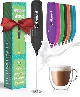 Elementi Powerful Frother Wand – Lightweight Milk Frother Wand & Drink Mixer Handheld, High Speed Mini Whisk for Coffee, Frother for Coffee - Milk Frother Handheld - Matcha Frother Wand (Black)