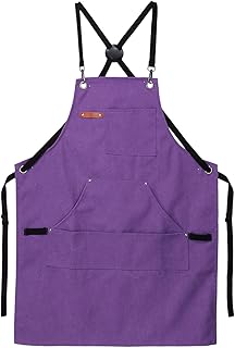 sourcing map Cooking Chef Apron 27"x34" Canvas Cotton Adjustable Cross Back Kitchen Artist Work Aprons for Men Women Kitchen BBQ Grill Chef, Purple, Purple, 68x86cm