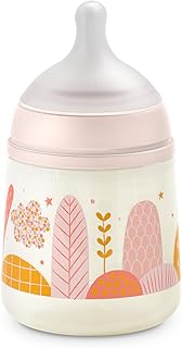 Suavinex, Babyflasche 150 ml mit physiologischem Sauger SX Pro aus Silikon, mit Anti-Colic-Ventil, Langsamer Nahrungsfluss (S), für Neugeborene, für Babys +0 Monate, Dreams Pink