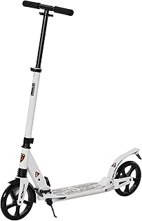 HOMCOM Folding Kick Scooter 2 Big Wheels Teens Adult 14+ Adjustable Ride On White