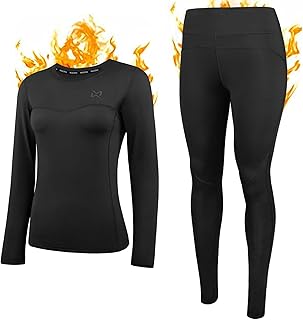 Muezna Thermounterwäsche Damen Set Lange Johns Ski Base Layer, mit weichem Fleece gefüttert, Warme Top bis Bottom Funktionswäsche für zu Hause, kaltes Wetter, Joggen