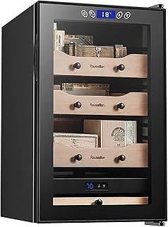 Cigar Cabinet Humidor LCD Temperature Display Electronic Cigar Cooler Humidor Touch Control with Spanish Cedar Wood Shelves&Drawer WooJenn