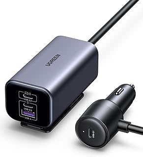 يوجرين 150W شاحن سيارة متعدد المنافذ، 4 منافذ USB C محول GaN، بطارية السيارة مع مشبك، متوافق مع ماك بوك / لينوفو، سلسلة آيفون 15، اس 24 الترا