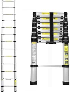 سلم تمديد تلسكوبي من الالومنيوم بطول 12 قدم مع الية قفل متعدد الاغراض لتنظيف المنزل والمرآب بسعة 330 باوند