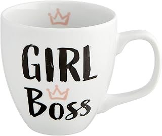 مج كبير من البورسلين هيم اند اي ® بطبعة عبارة «girl boss» مقاس 9.5 سم - سعة 0.45 لتر - كوب قهوة - فكرة هدية لأفضل صديق والأم والأخت والبنات والزميلة والمعلمة