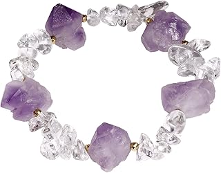 Raw Amethyst Bracelet for Women Drusy-Quartz Crystals and Healing Stones Meditation Balance Elastic Relax Anxiety Bangle