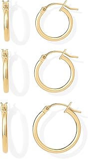 PAVOI 18K Gold 925 Sterling Silver Post Hoop Earrings for Women | Thin Small Gold Huggie Hoop Earrings | 3 Pairs Gold Hoop Earring Pack