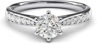 10k white gold 1.0 CT Classic 6-Prong Simulated Diamond or Genuine Moissanite Engagement Ring Graduated Side Stones Promise Bridal Ring