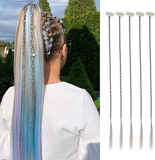 Braid Hair Extensions, 5 PCS Baby Braids Front Side Bang Curtain Bang Clip in Hair Extensions Long Braided Hair Piece Natural Soft Synthetic Hair for Women Daily Wear 22 Inch (22 Inch-Braided, Grey)