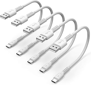 عبوة من 5 قطع سلك USB C قصير 6انش للشحن السريع كيبل نوع A الى 3 امبير لقاعدة الشحن متوافق مع سامسونج جالكسي نوت 20 ايه20 ايه51 اس10 اس20 بلس الترا ال جي ستايلو كيه51