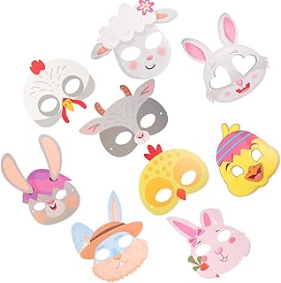 JOINPAYA 9pcs Easter Animal Paper Masks: Farm Forest Animal Chick Rabbit Mask Party Decorative Masks for Easter Party Supplies Jungle Theme Birthday