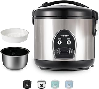 MOOSUM Rice Cooker and One Button Operation, Large Capacity of 1.8 L, for 2-10 People, Quick Preparation without Burning, with Warming Function Including Steamer Insert, Spoon and Measuring Cup,