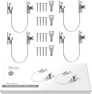مقيد النوافذ، 4 قطع من أقفال تقييد النوافذ الاحترافية هومجن أقفال نوافذ أمان للأطفال أقفال تقييد النوافذ مع براغي مفاتيح مثالية لسلامة الأطفال