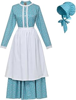 GRACEART Pioneer Woman Costume Colonial Prairie Dress for Women 100% Cotton