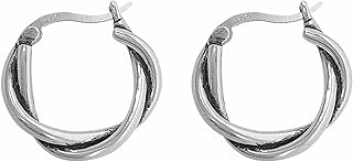 Sterling Silver Oxidized Solid 19mm Sleeper Hoop Twist Knot Creole Hoop Earrings