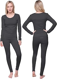 Women Thermal Underwear Set; Base Layer Soft Fleece Lining Ladies 2 pc Top & Leggings Long Johns