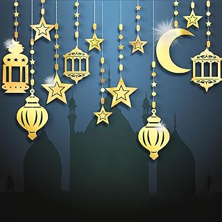 ديكورات رمضان للمنزل من ياويلتي، زينة رمضان معلقة على شكل قمر ونجمة وفانوس لتزيين الحفلات والمنزل وغرفة المعيشة وغرفة النوم