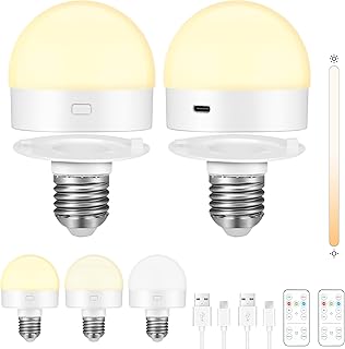 مصابيح إضاءة LED E27 من انفانور عبوة 2 قابلة للتعتيم وقابلة لإعادة الشحن مع جهاز تحكم عن بعد 3 درجات حرارة للألوان توقيت تصميم مغناطيسي وقابل للفصل تعمل بالبطارية 3.5 واط