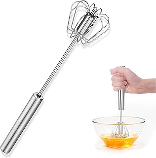 Egg Whisk, Semi-Auto Eggs Whisk, Hand Push Whisk Blender, Stainless Steel Egg Beater, Milk Frother, Versatile Mixer Stirrer Tool for Easy Baking Blending Whisking Beating & Stirring(12 Inch)