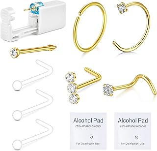 QWALIT Nose Piercing Kit Gold Nose Ring Piercing Kit Self Nose Piercing Kit at Home Nose Piercing Kit with Nose Rings Disposable Nose Piercing Gun Kit Nose Piercing Needle Kit Silver Nose Rings Hoops