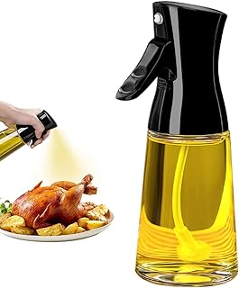 Oil Spray Bottle Oil Sprayer Olive Oil Dispenser Bottle Canola Oil Sprayer Leakproof Glass Oil Container Food-Grade Adjustable Vinegar Spray Mister for Air Fryer, BBQ, Kitchen Baking (180ml Black)