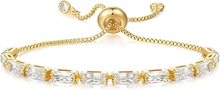 KissYan Tennis Bracelet for Women, 14K Gold Plated Cubic Zirconia Adjustable Slider Bracelets Trendy Jewelry Gift for Girls