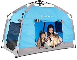 porayhut Easy Set Up Kids Playhouse with Cute LED Strip Lights and 3 Large Openings, Portable Kids Play Tent, Privacy Room for Games in Blue