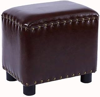 Footstool Foot Stool Dressing Table Footrest Footstool,Home Creative Leather Stool Living Room Change Shoe Bench Coffee Table Sofa Stool Adult Ottoman,Brown-37×24.5×30cm