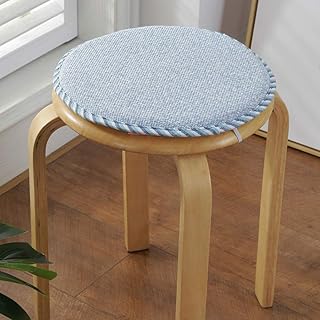 XIAO HUA Round Bar Stool Cushions,Non-Slip Seat Pad with Ties,Cotton Linen Stool Cover Breathable Chair Pad Cushion for Office Student Dining Chairs Blue 45x45cm(18x18inch)