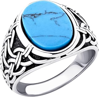 Stainless Steel Rings Men Vintage Silver Rings for Men Turquoise Black Onyx Signet Ring Pinky Ring for Men Biker Wedding Jewelry Gothic | US Size 8-13