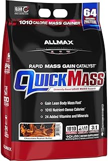 ALLMAX QUICKMASS, Chocolate Peanut Butter - 10 lb - Rapid Mass Gain Catalyst - Up to 64 Grams of Protein Per Serving - 3:1 Carb to Protein Ratio - Zero Trans Fat - Up to 70 Servings