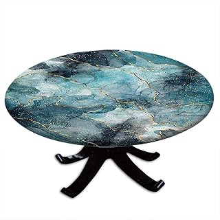 ESFVRG Marble Fitted Tablecloth Round, Elastic Edge, Waterproof and wipeable Table Cover, Suitable for Restaurant Kitchen Parties, Fit for 44" Table,