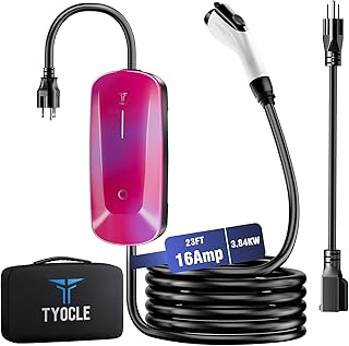 Tyocle Level 1 & 2 EV Charger (16Amp, 110V-240V, 23Ft Cable) Portable AI Fast Charger Equipment, Charging for J1772 Electric Vehicle, Hybrids, and Lectron Model with A NEMA 6-20P Mobile Car