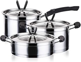 Pots, Stainless Steel Cookware Set – 3 Pieces –Stainless Steel Double Bottom Milk Pot Soup Pot Kitchenware Combination,