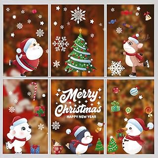 DOJoykey 9 Sheets Christmas Window Stickers, 180pcs Christmas Tree Snowman Santa Claus Window Clings for Christmas Home Window Decor