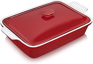 vancasso Blossom Casserole Dish, 13x9 Baking Dish, 3.8 Quart Casserole Dish Set Lasagna Pan Deep With Lid Oven Safe, Red